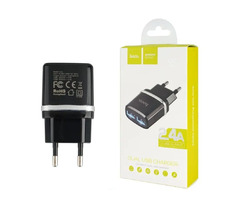 Зарядний пристрій Hoco C12, 2 USB 2.4 A, чорний | ogoloshennya.com.ua - 1