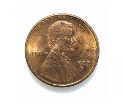 #454 США 1 цент 1987 Лінкольн Цент (Без мітки монетного двору)