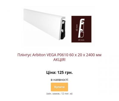 Водостійкий плінтус ARBITON VEGA з монтажною рейкою